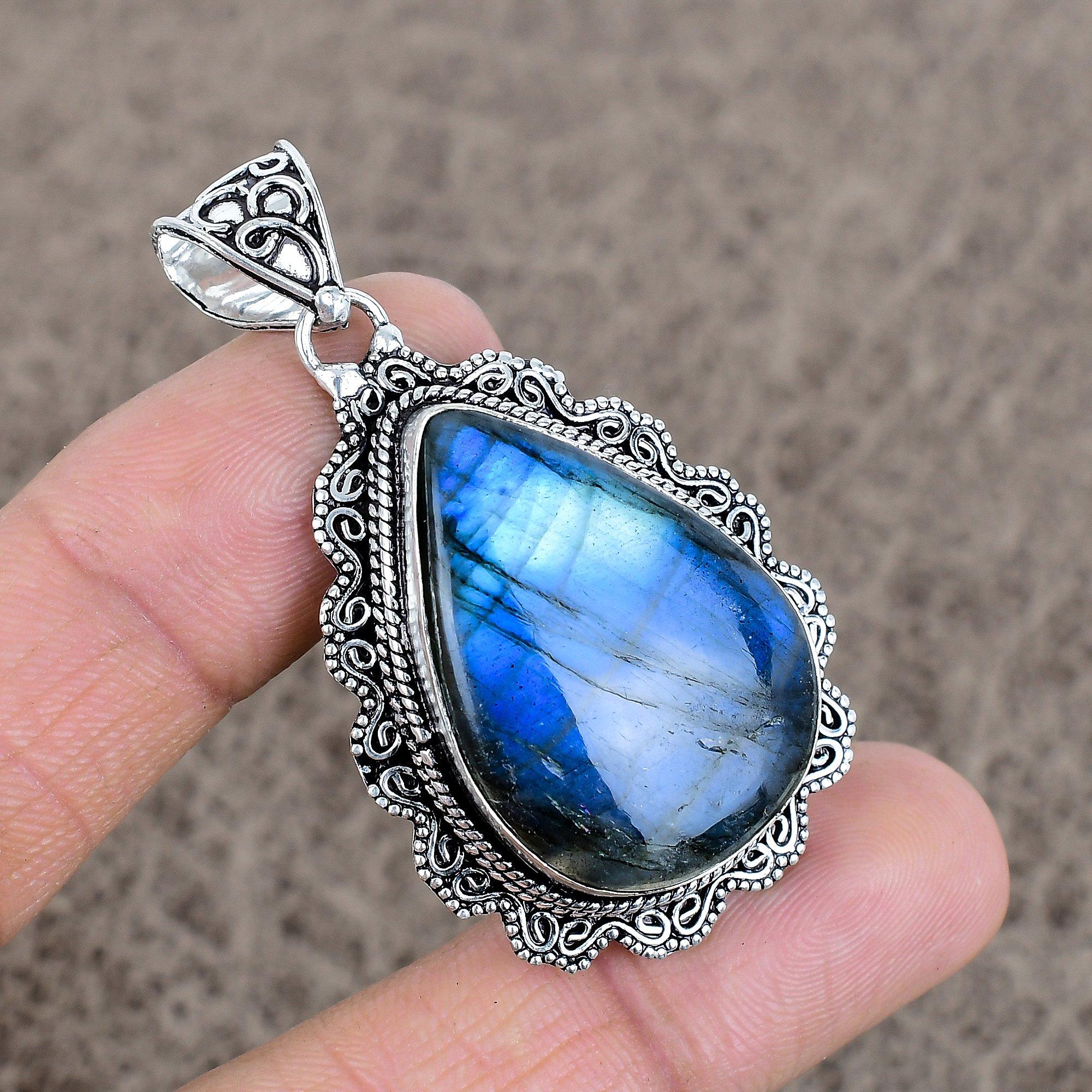 

Labradorite Gemstone Handmade 925 Sterling Silver Jewelry Pendant 2.25 KKG-35