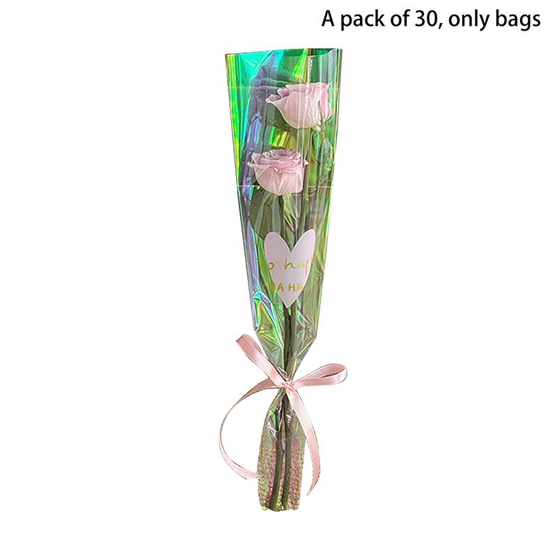 

30Pcs Love Heart Iridescent Single Rose Sleeves DIY Transparent Flower Wrapping Bag Floral Material Packaging Waterproof S