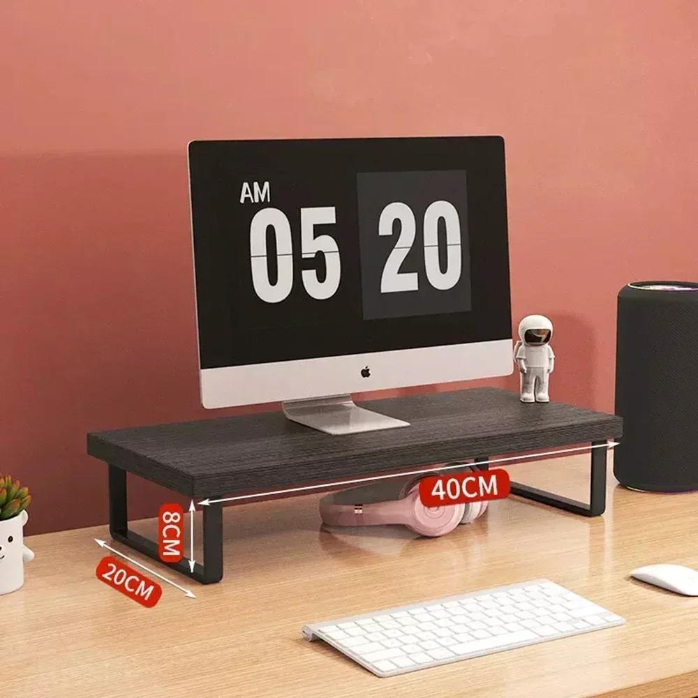 Office Desktop Computer Stand Rack Bracket Raised Shelf Laptop Monitor Wooden Table Home Storage Holders Utility Accessories