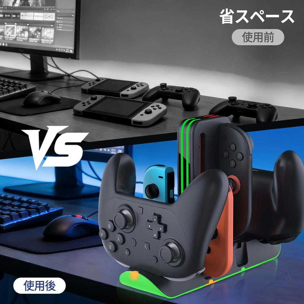 PhyiFlbey Charging Stand for Switch 2 for Compatible with Switch Switch 2 Pro OLED and 6 Controllers RGB Lighting for Right and Left Overcharge USB