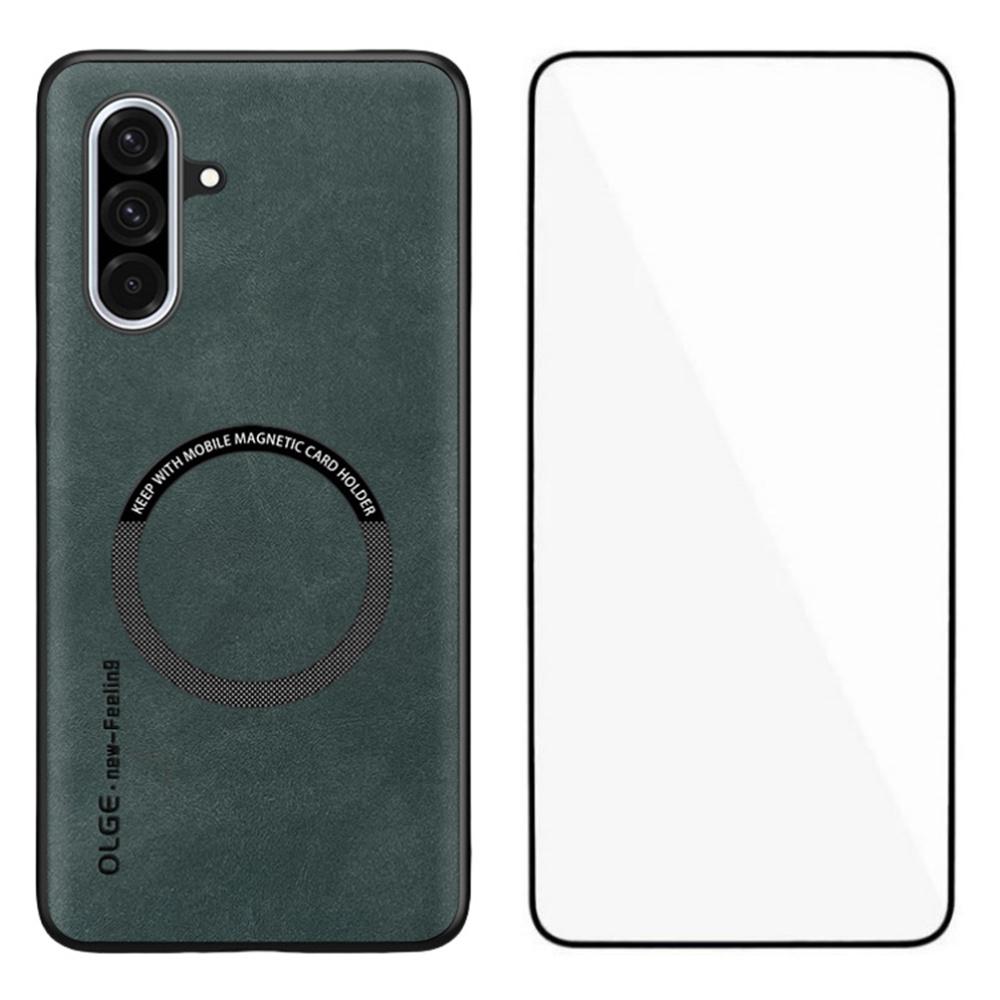 WANLONFENG YBP Series For Samsung Galaxy A36 5G Magnetic Case with Tempered Glass Film PU+TPU Phone Cover Large Cutout