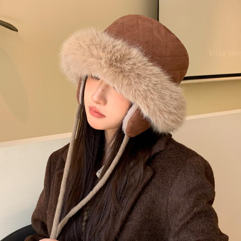 Hat Women's Autumn and Winter Plush Thermal Hat Outdoor Thickened Mongolian Hat Cold-proof Ear Feng Hat