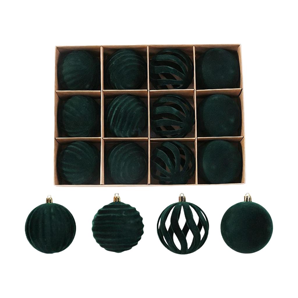 8CM Beflockte Weihnachtskugel-Ornamente, Glitzernde Dekokugeln, 12er-Set, Weihnachtsbäumchen Festliche Atmosphäre