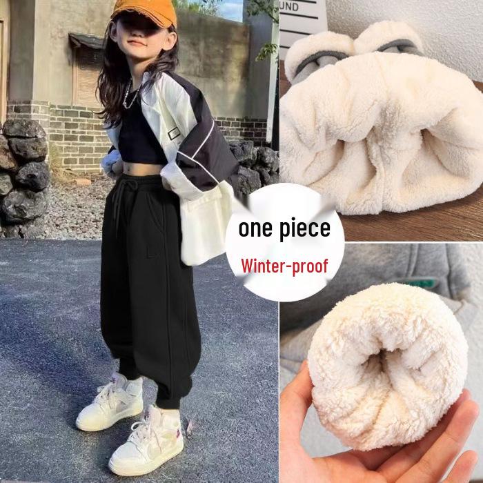 2024 New Style Thickened Fleece Lambswool Sweatpants for Kids: Warm Winter Sports Pants for Girls and Boys