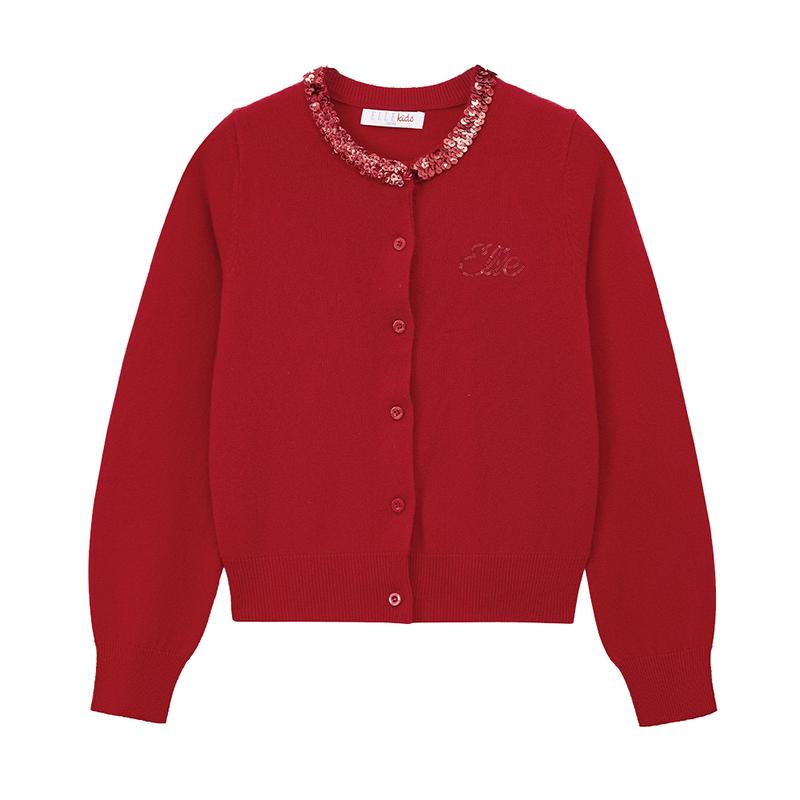 ELLE KIDS Girls' Sequin Neck Wool Knit Sweater