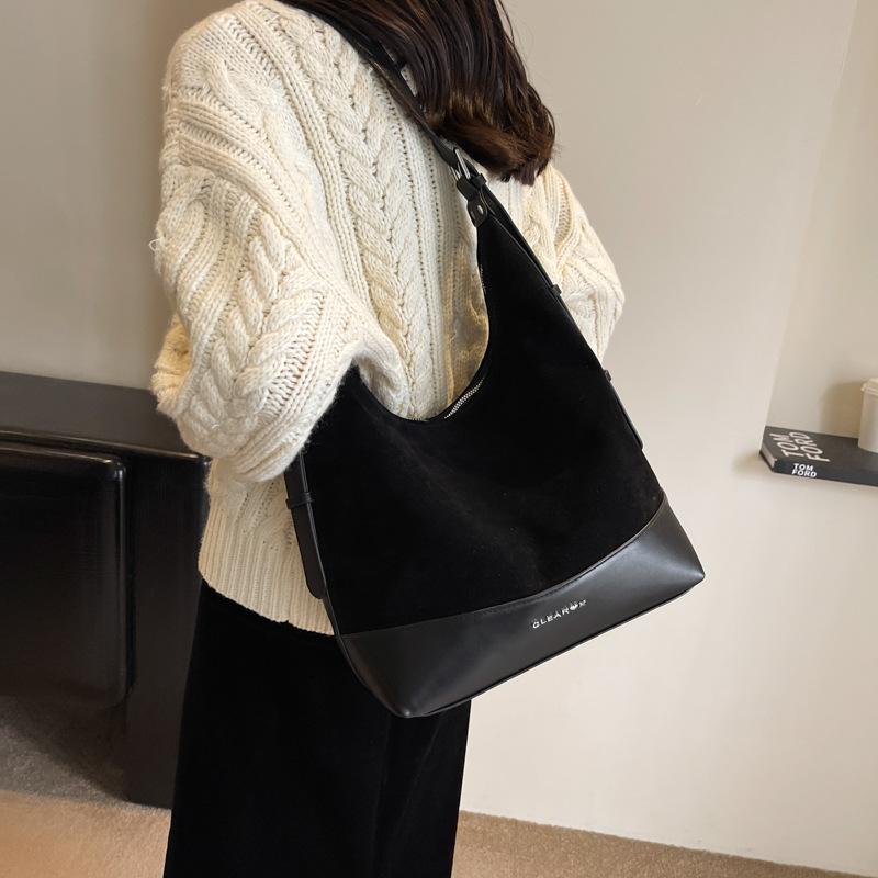 Suede Bag Women's Large Capacity 2025 New Autumn and Winter Retro Shoulder Underarm Bag Commuter Tote Bucket Bag