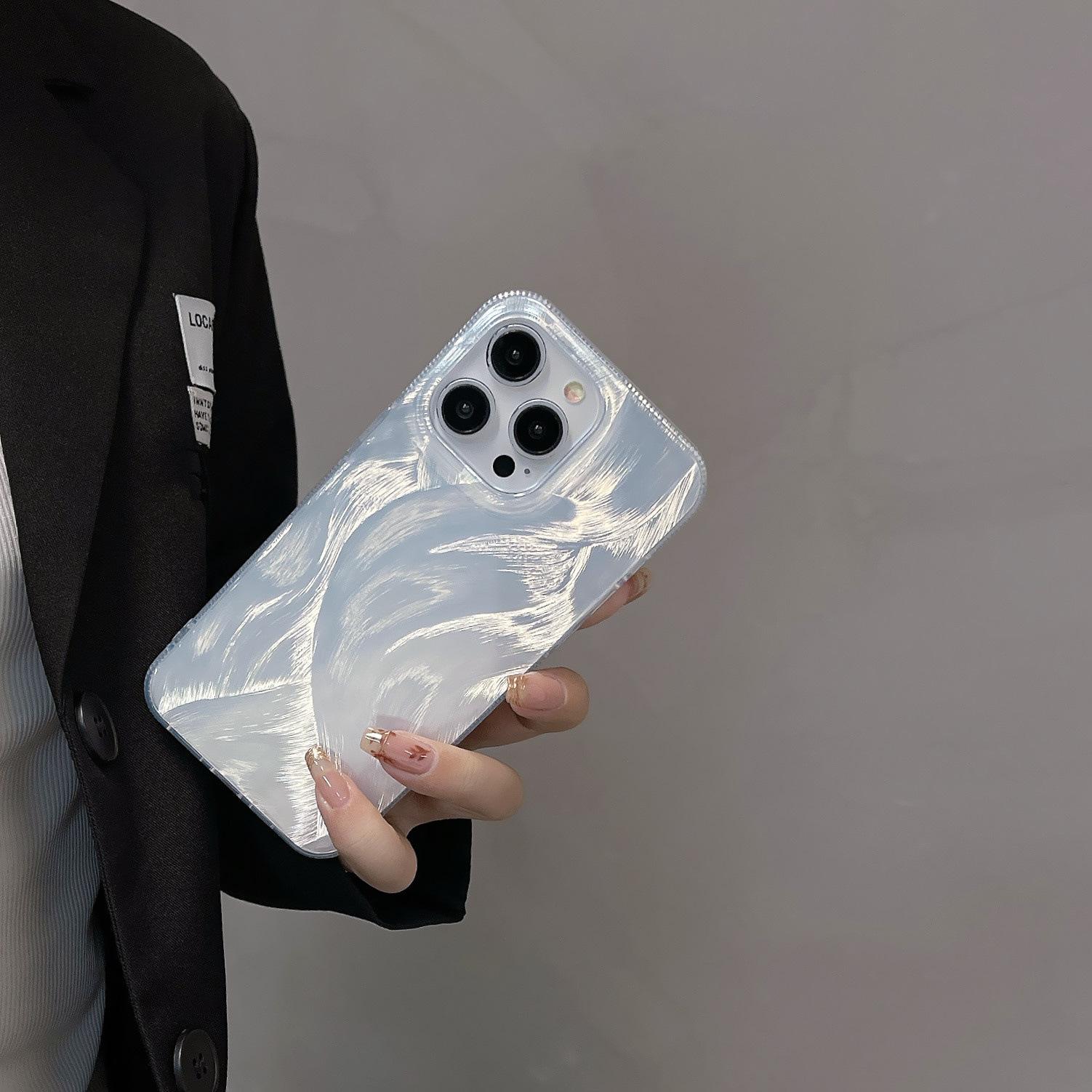 

Пряжа из горячего серебряного пера подходит для чехла для мобильного телефона Apple 14Pro с лазерным постепенным изменением Apple 15pm/11ins, защитный чехол от ветра iPhone11