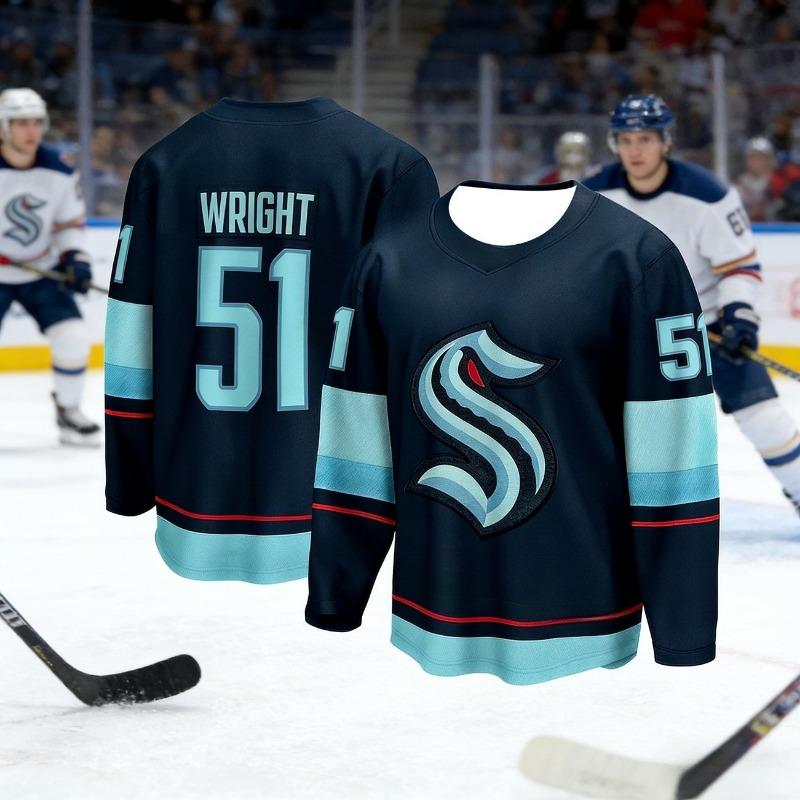 2026 Best-selling Men's Sea Monster Ice Hockey Training Deep Blue Ball Jersey Moisture-Wicking 3D Print Long Sleeve Kids