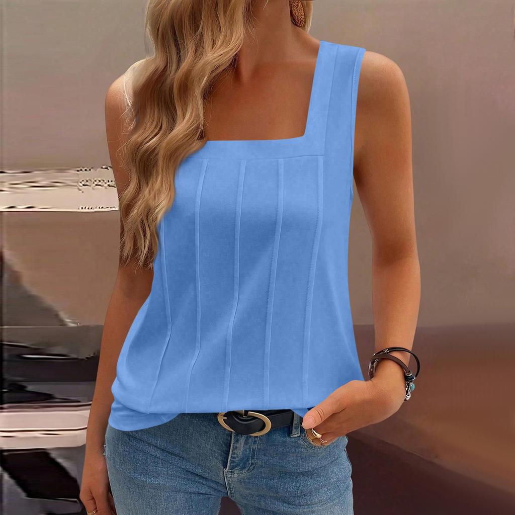 Women's Casual Fashion Square Neck Pleated Knit Sleeveless Vest Top