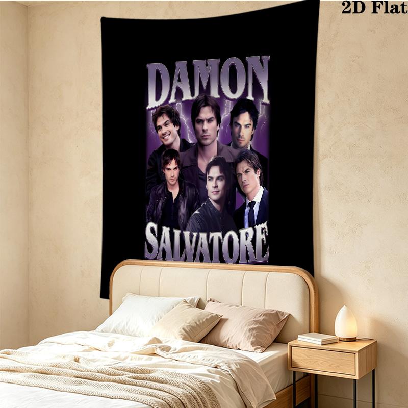 Damon Salvatore Wall Tapestry Aesthetic Wall Hanging Printed Fabric Blanket Decorative Tapestries For Bedroom Living Room Home Decor