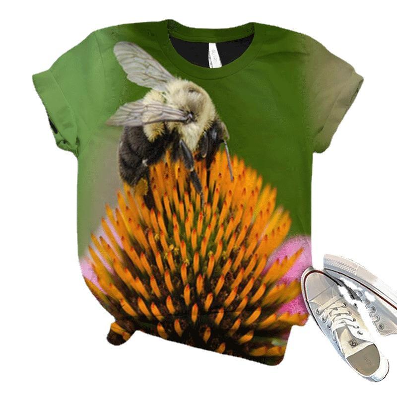 Women's Short Sleeved Summer New 3D Bee Print Loose T-shirt