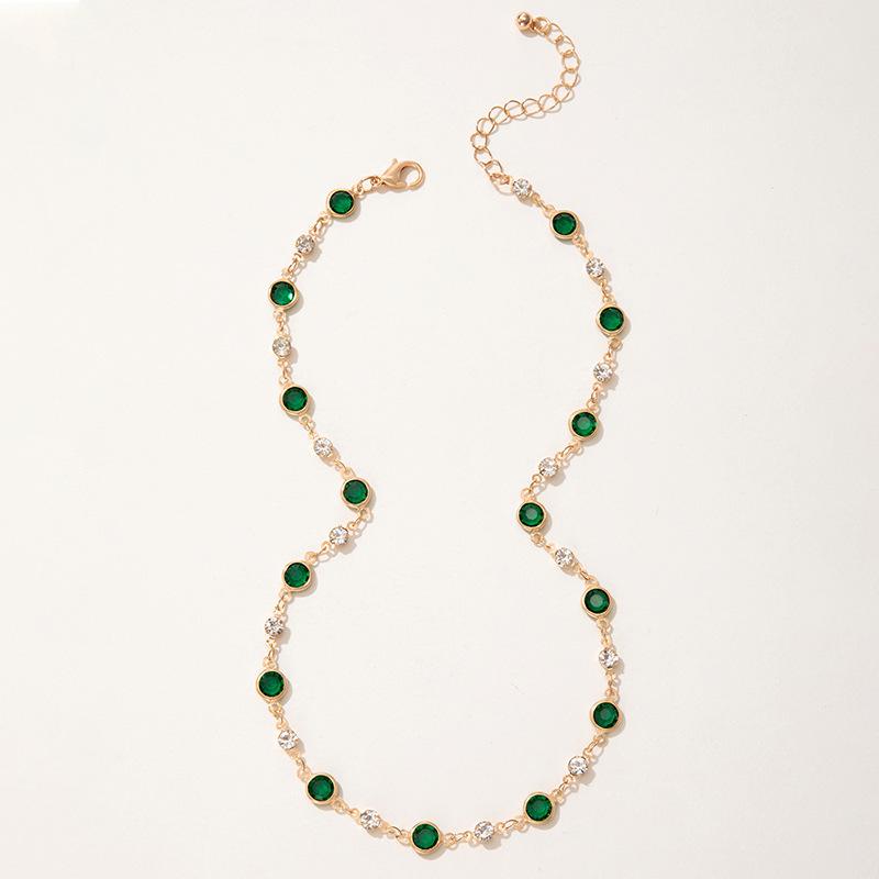 Green Zircon Niche Personality Retro Diamond-encrusted Short Necklace Collarbone Chain Neck Chain Chocker Female