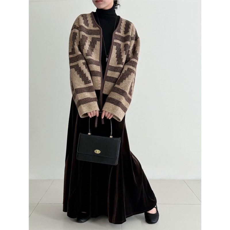 Johnature Fustă plisată de catifea în stil coreean pentru femei, toamnă, casual, universală, largă, cu talie înaltă, fuste lungi