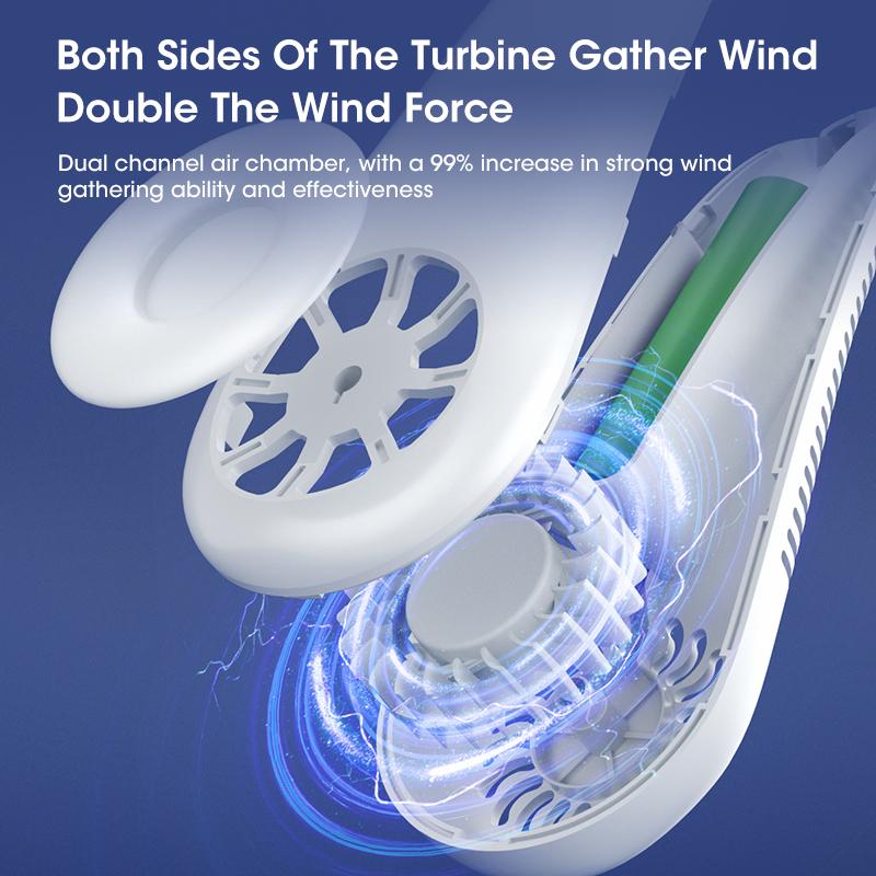 USB Rechargeable Hanging Neck Fan Mini Portable Leafless Built-in Power Bank for Travel Sports Home Office