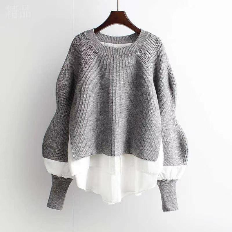 2025 European Autumn/Winter Patchwork Sweater: Chic Two-Piece Style Women's Knitwear