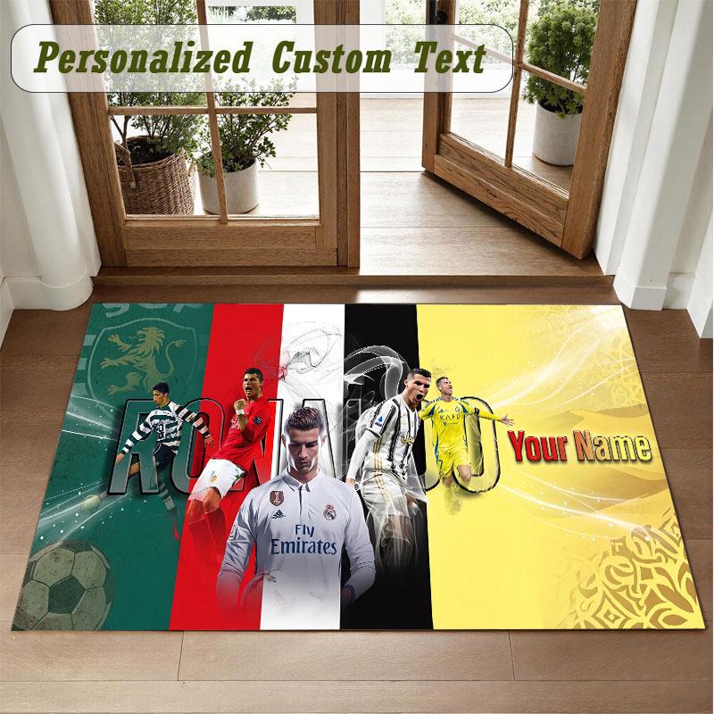 Crystal Velvet Square Rug Custom NameCristiano Ronaldo Pattern Non Slip Home Floor Decor Rug