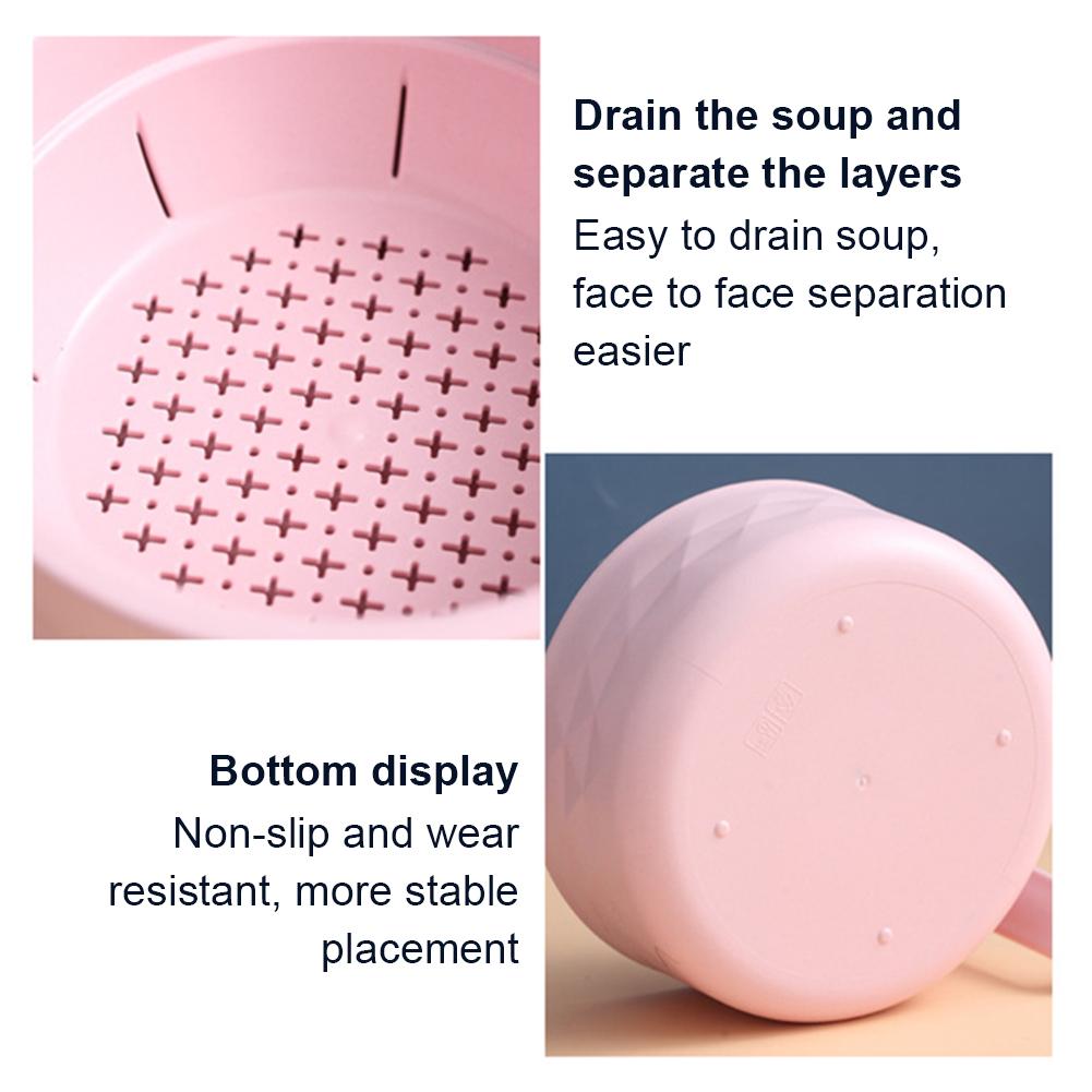 Ramen Bowl Spoon Fork Chopsticks Dinnerware Set with Lid & Handle (Light Pink)