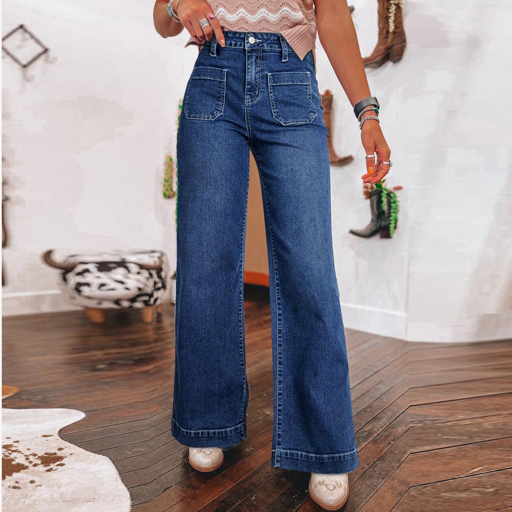 Women's Retro High Waist Wide Leg Straight Street Wide Leg Jeans