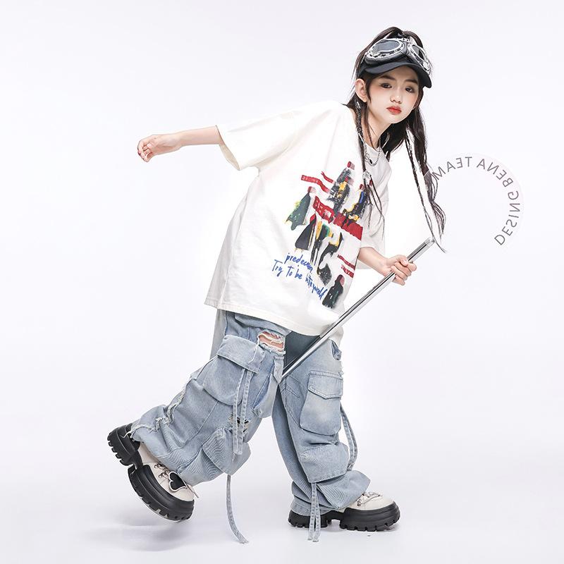 Hip-Hop Children'S Trendy Jazz Dance Performance Costumes Girls Catwalk Navel Suit Hip-Hop Hiphop Performance Costumes Summer