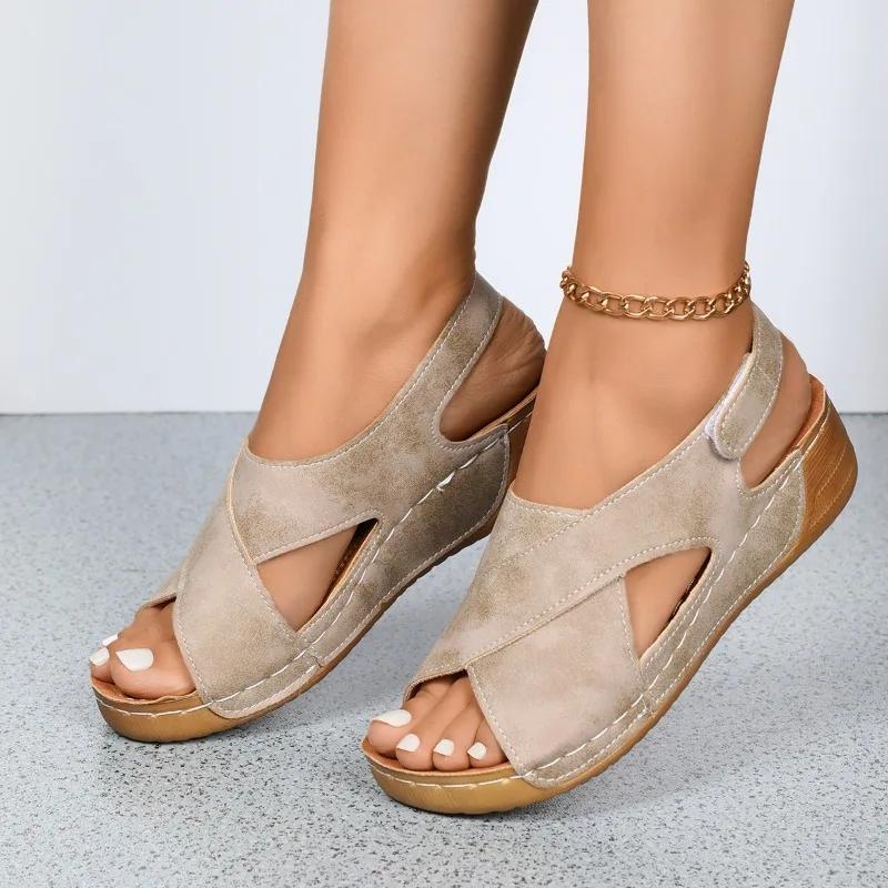 Fashion Hot Sale 2025 Summer Outdoor Casual Women's Open Toe Sandals Plus Size Wedges Sewing Sandals Daily Light Comfortable Beach Shoes