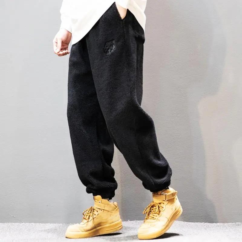 

Мужские свободные повседневные спортивные штаны на шнурке, однотонные, с принтом, из микроволокна, на осень и зиму 6XL чёрный