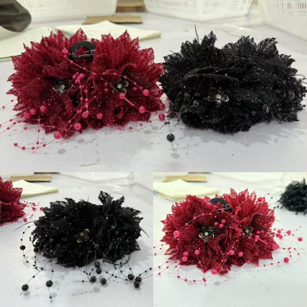 

Peony Flower Hair Claw Plastic Shark Clip Fashion Flower Hairgrips Women Red-1