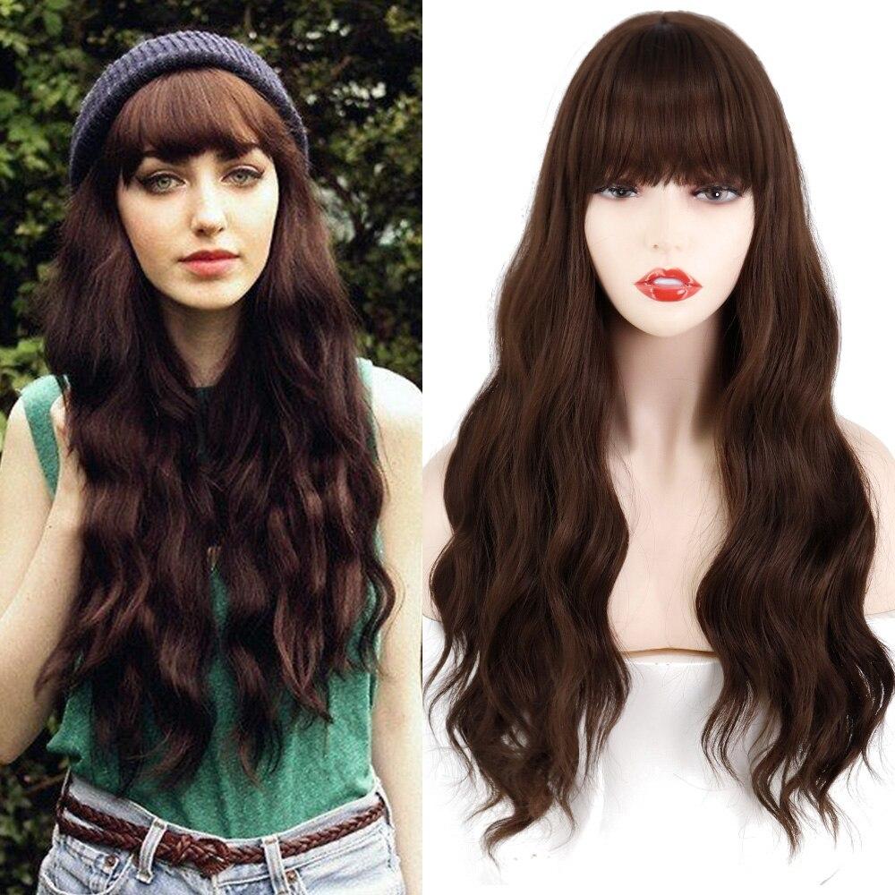 MERISIHAIR Dlouhá paruka s ofinou Vodní vlnitá oranžová paruka Paruka ze syntetického vlákna Dámská dlouhá paruka Cosplay/Denní/Paruka na párty