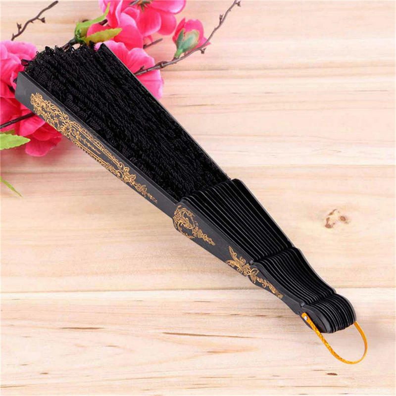 Black Spanish Style Dance Party Wedding Lace Silk Folding Hand Held Flower Fan