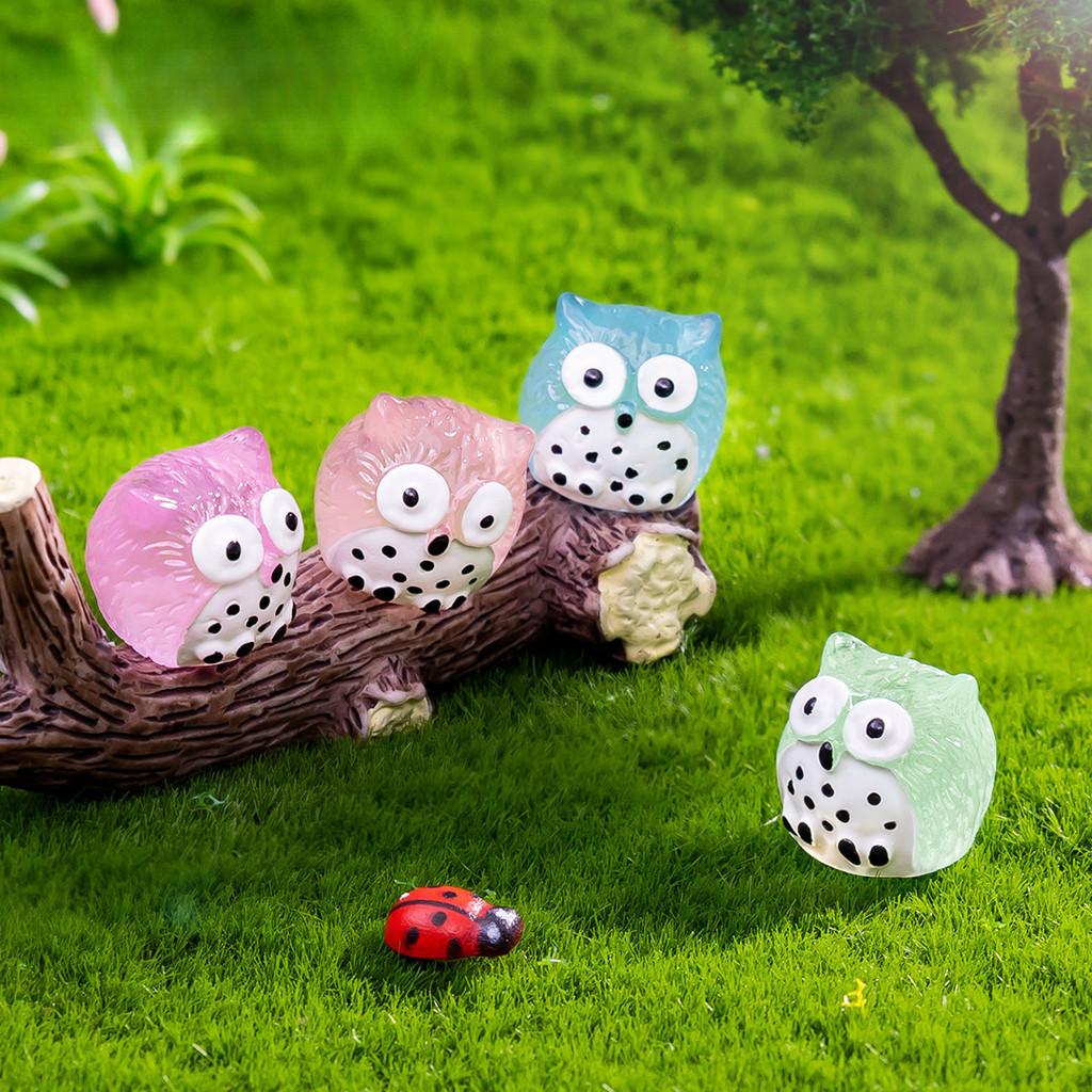 10Pcs/lot Cute Luminous Owl Animal Miniatures Mini Figurine Glow in the Dark Ornaments Fairy Garden Decoration Micro Landscape