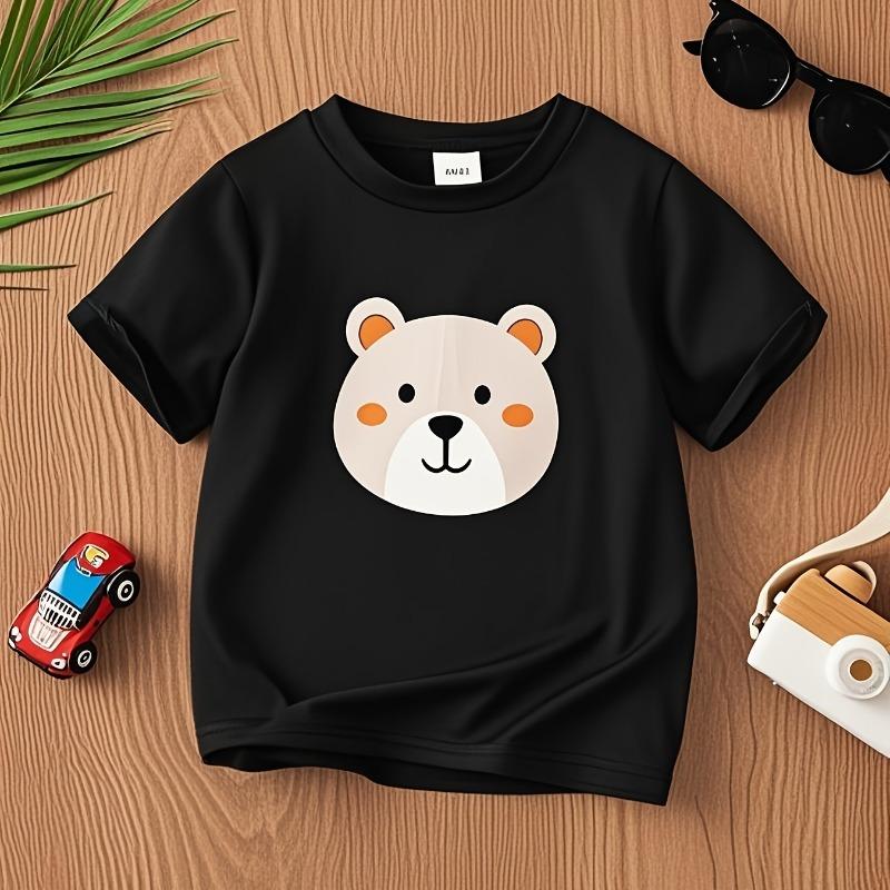 Cartoon Bear Pattern Children s Short-sleeved Printed T-shirt 110 чёрный