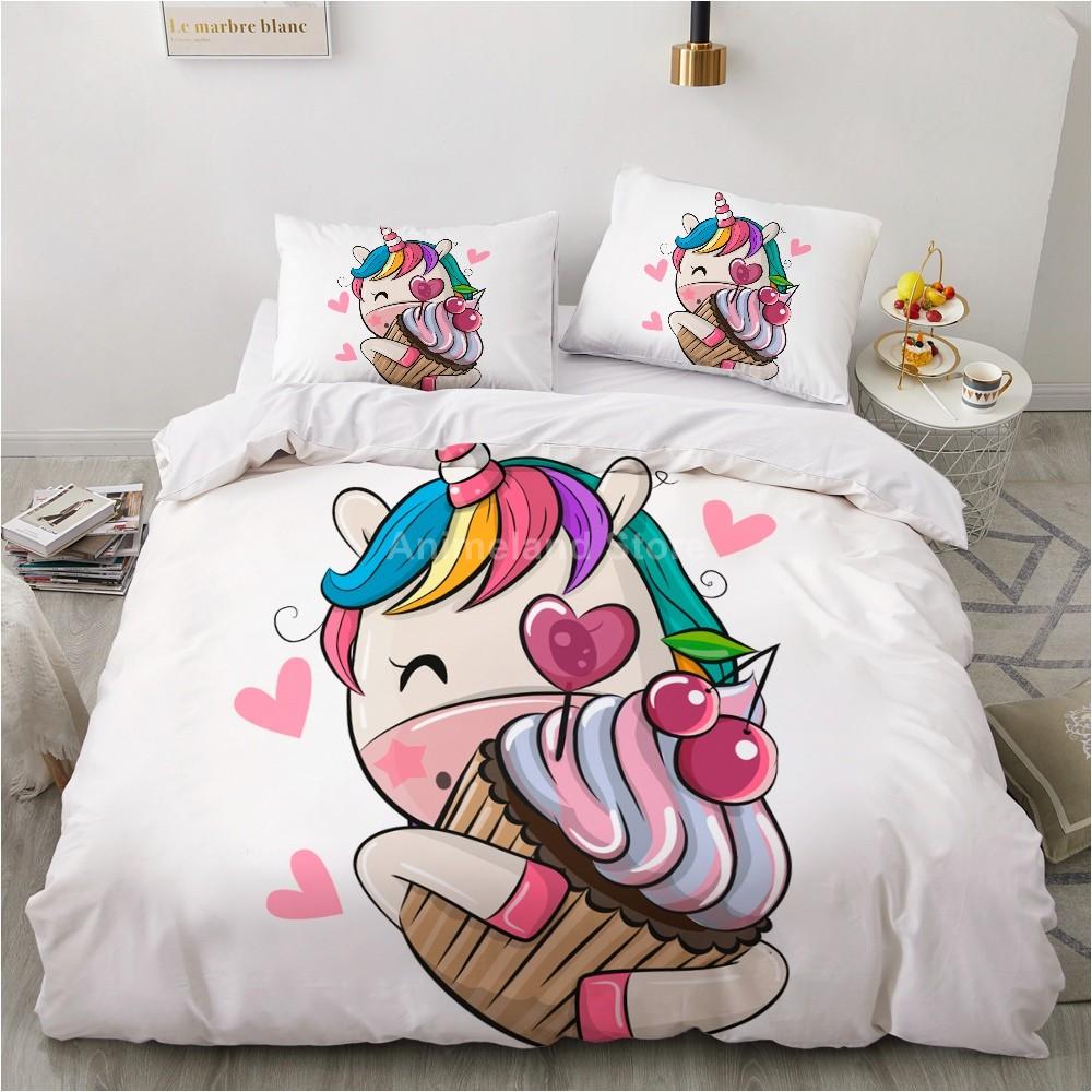 Girl Pink Unicorn 3D Bedding Set Kids Bed Linen Quilt Duvet Cover Sets Home Textile Decor Twin Single Queen King Size Gift Cute
