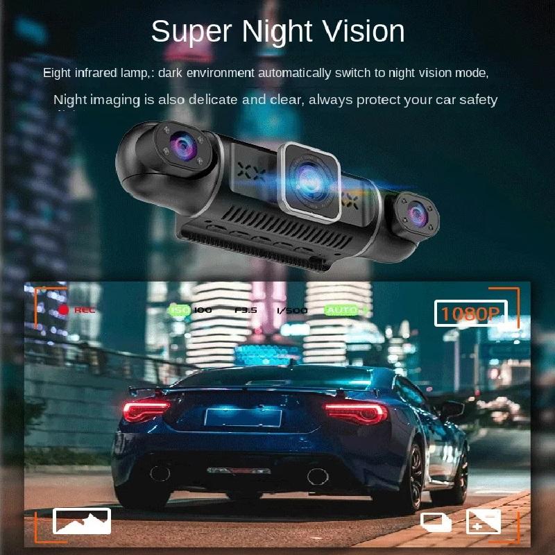 Four Lens Driving Recorder, 4 Recording 4 Screen Display, 1080P Night Vision, GPS, Loop Recording, WiFi Connection Camera