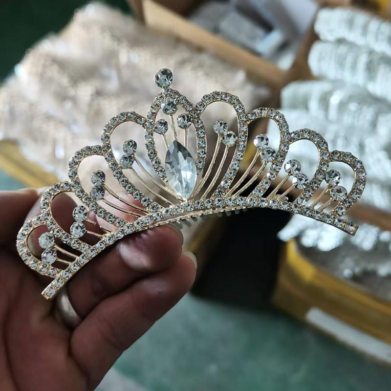Gold Crown Rhinestone & Pearl Hair Comb for Children - Princess Bridal Accessory