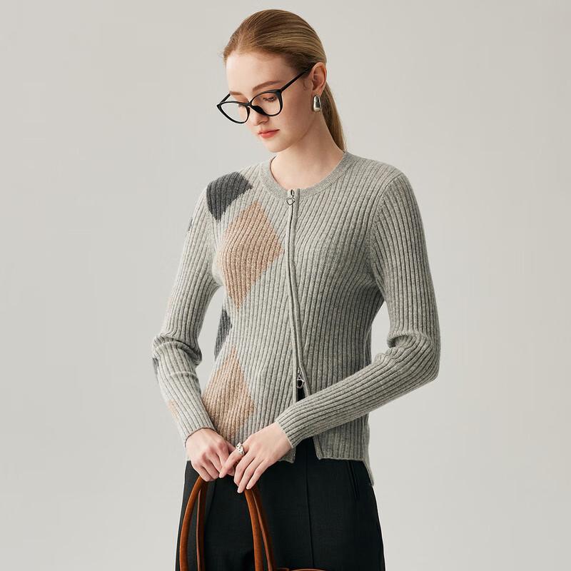 Women's Slanted Zipper Round Neck Cashmere Cardigan