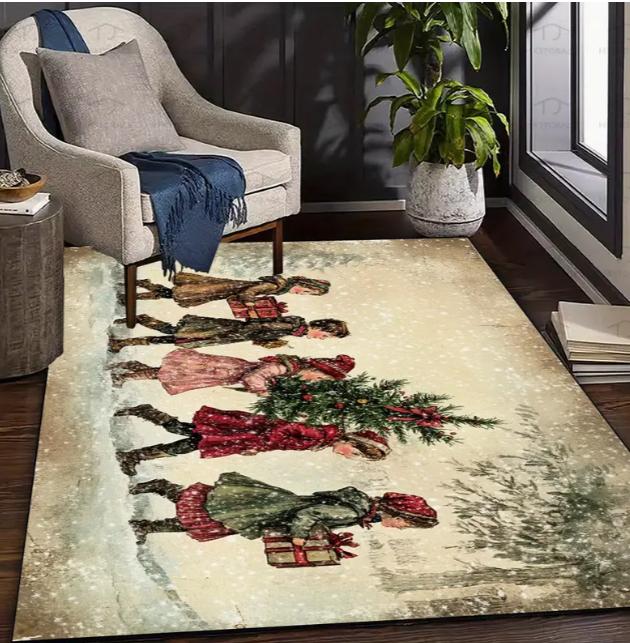 Christmas Child Carpet Red and White Snowflake Holiday Bottom for Living Room Bedroom Kitchen Floor Christmas Party Decoration