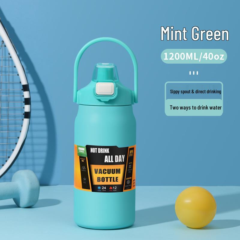 304 Stainless Steel Large Capacity Vacuum Insulated Sports Bottle with Handle and Dual Drink Lids for Outdoor Activities