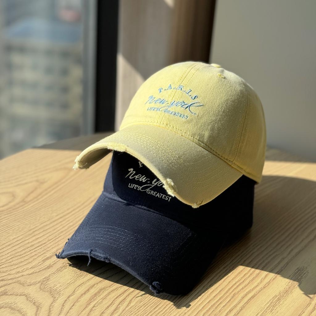 New letter-embroidered soft-top baseball cap for women, wide brim, makes the face appear smaller, duckbill cap for large head sizes