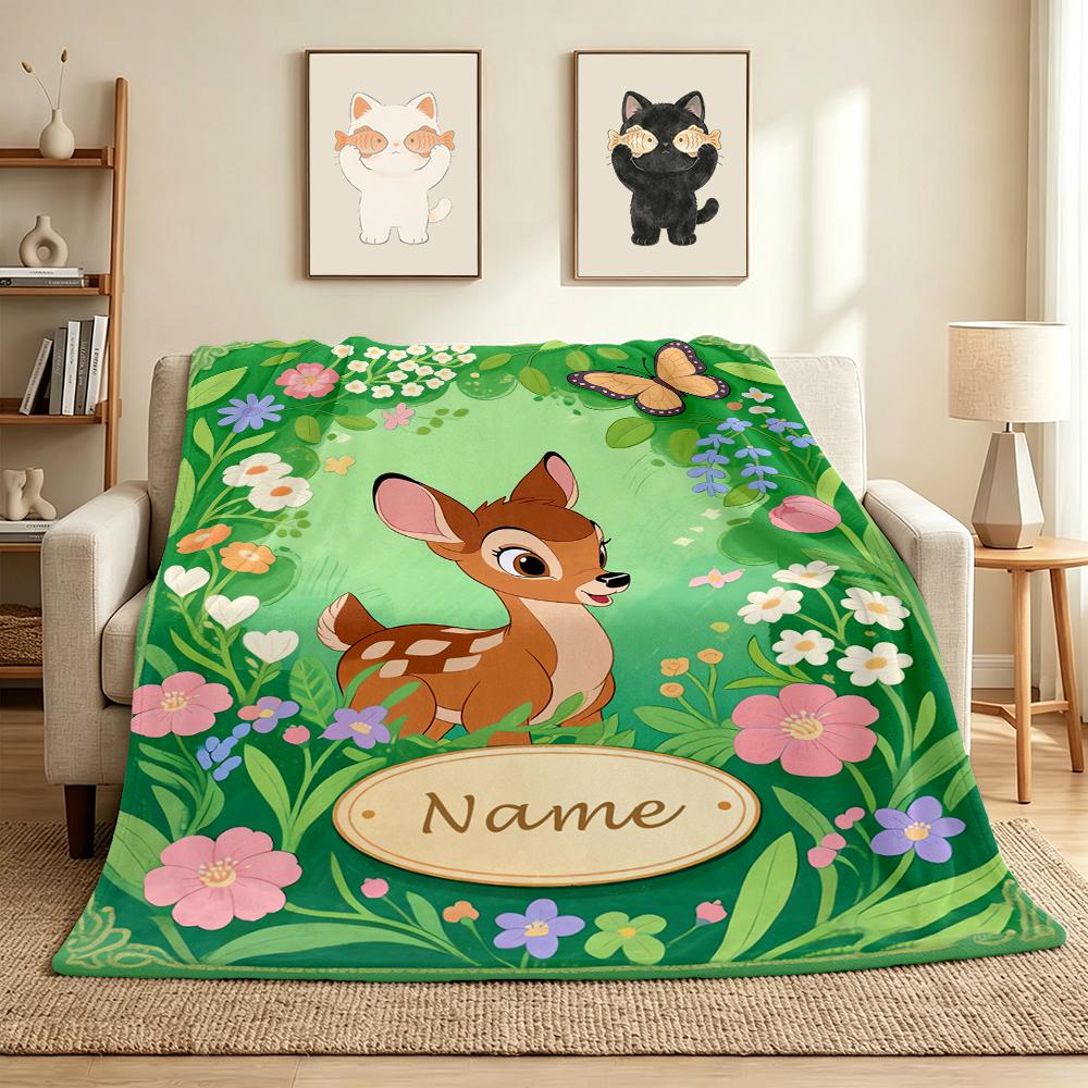 Custom Name Butterfly Garden Flannel Blanket Throw Blanket Soft Warm Sofa Bed Home Decor Unique Gift