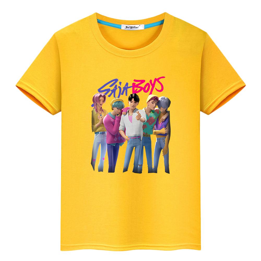 Saja Boys Print 100%Cotton T Shirt for Kids Boy 10year  Anime Short Kpop Demon Hunters  Kawaii Tees Cute Tops Y2k Girls Clothes