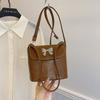 2025 new summer small fresh bucket bag Mori girl shoulder messenger bag solid color bow armpit bag