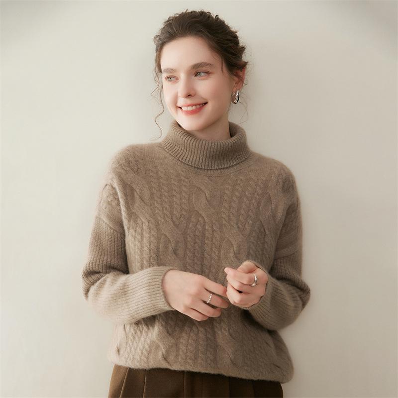 Women's Thick High Neck Cashmere Knit Pullover Sweater
