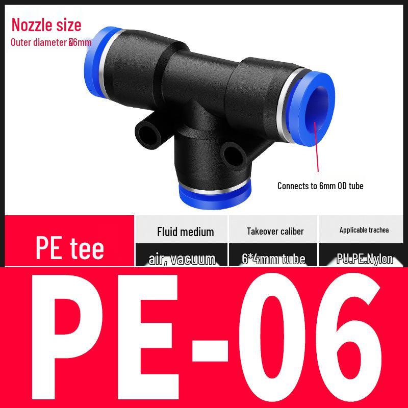 T-Type Plastic Air Hose Quick Connector for PE Pipes (4-16mm)