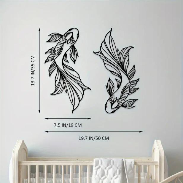 2-Piece Live Fish Metal Wall Art - Minimalist Hanging Decoration for Home or Office 16.2 × 30 cm