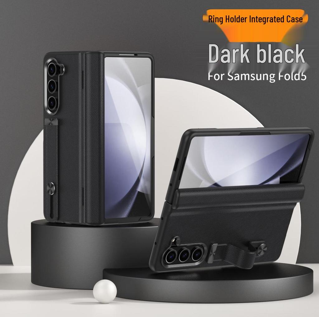 Samsung Fold6 Case with Stand: Protective PC Shell, Integrated Leather, Wrist Strap