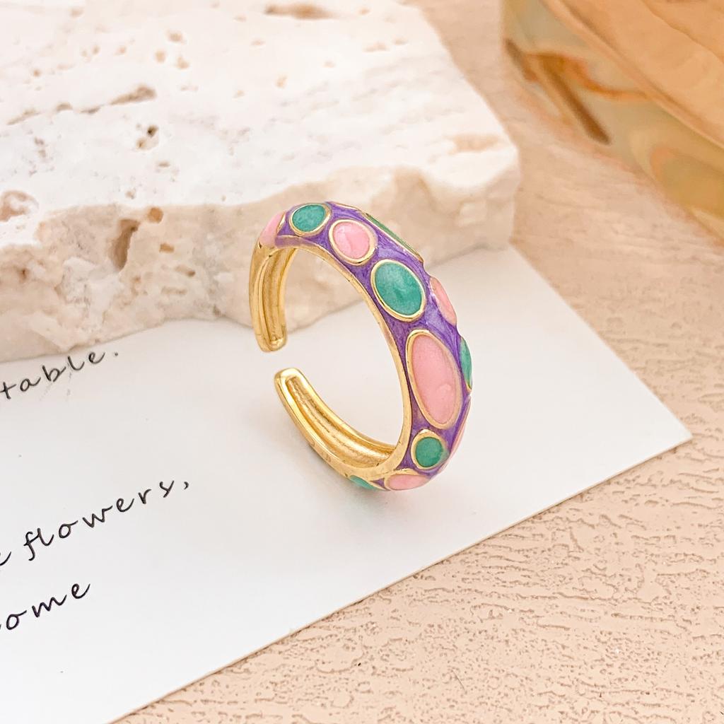 Ring ins fashion color drip opening adjustable ring Maillard style enamel color retro fashion ring