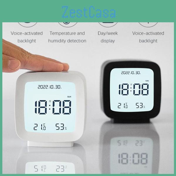 Alarm Digital Clock Bedside Clock With Night Light Temperature And Humidity Display Voice Control