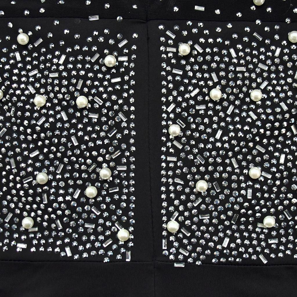 Solid Color Mesh Long Sleeve Mini Dress with Hot Drill Details