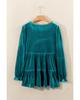 Azura Exchange Sea Green Velvet V Neck Peplum Hem Puff Sleeve Blouse