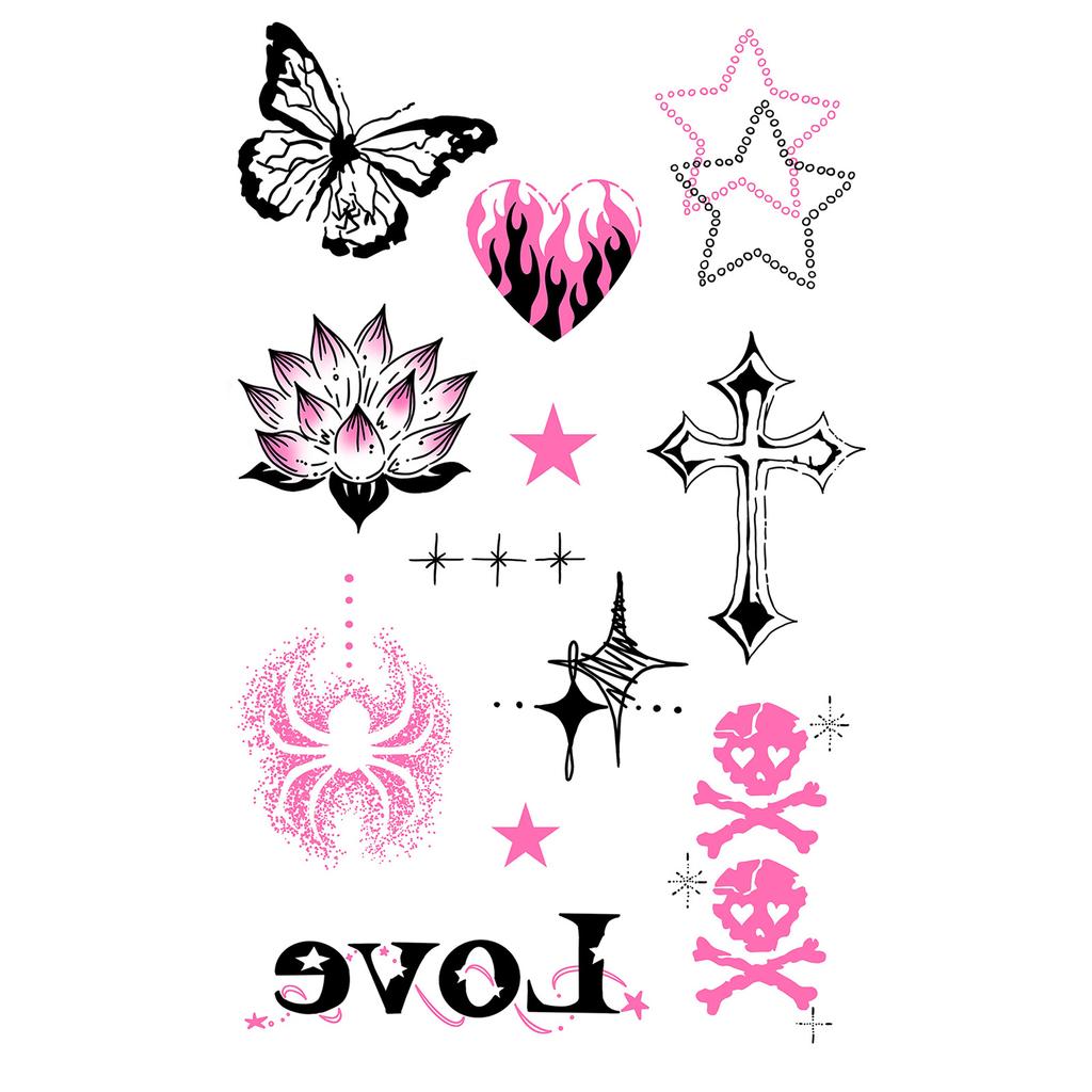 Y2K Sexy Butterfly English Cross Finger Waist Belly Tattoo Sticker Holiday Party Decoration Sticker