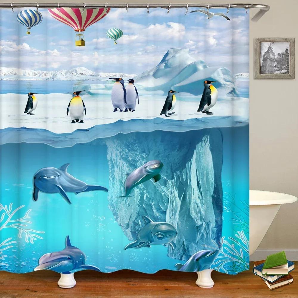 Underwater World Fish Turtle 3d Shower Curtains Ocean Dolphin Sea Scenery Fabric Waterproof Bath Curtain Bathroom Decor Screen